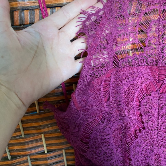 Free People “She’s Got it” In Raspberry Lace Slip Dress - Picture 7 of 10